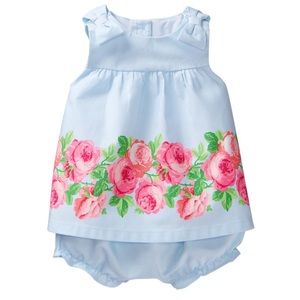 Janie and Jack | Sky Blue Rose set | Baby Dress bow detail | ruffle bloomers